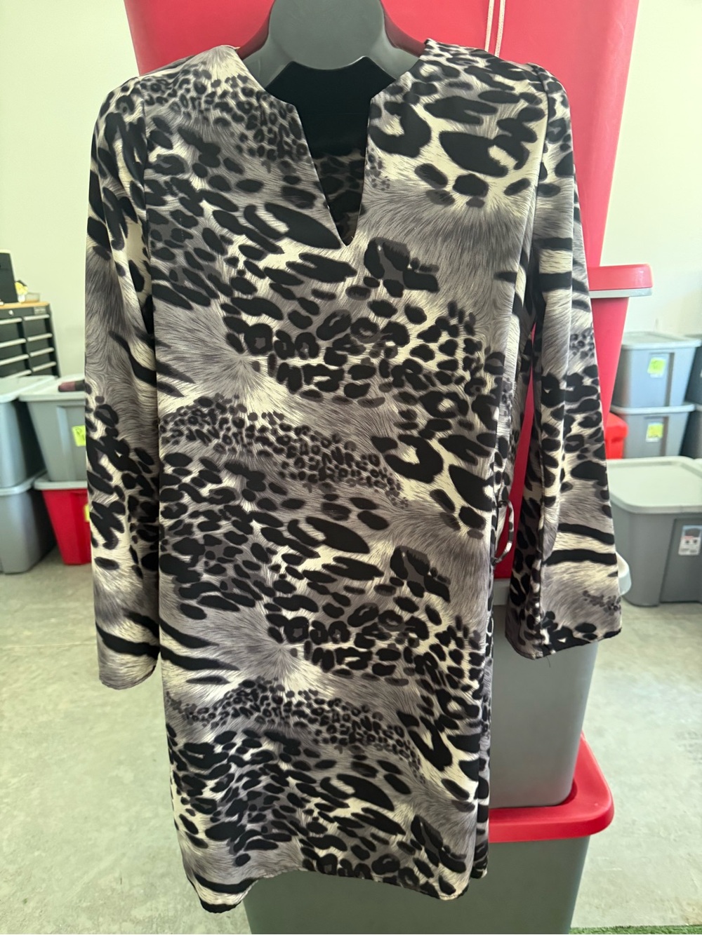 Animal Print Long Sleeve Tunic dress - Black & Gray p48